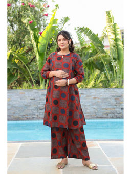 CRAFIQA - Maroon Mandala Cotton Maternity - Nursing Co-ord Set