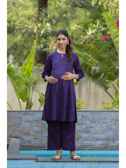 CRAFIQA - Indigo Maze Cotton Maternity - Nursing Co-ord Set