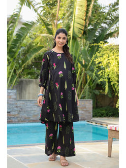 CRAFIQA - Power Black Mughal Boota Cotton Maternity - Nursing Co-ord Set