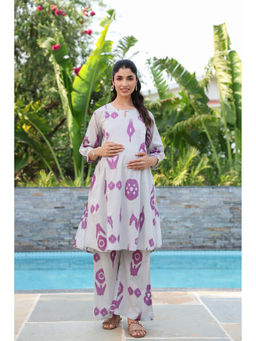 CRAFIQA - French Grey Classic Ikat Cotton Maternity - Nursing Co-ord Set