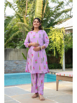 CRAFIQA - Lilac Glow Mughal Boota Cotton Maternity - Nursing Co-ord Set