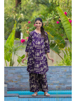 CRAFIQA - Purple Doodle Garden Cotton Maternity - Nursing Co-ord Set