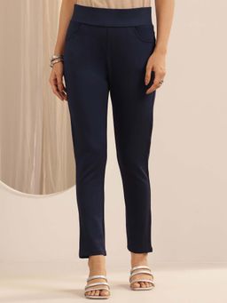 Libas - Navy Blue Solid Slim Fit Jegging with Pockets