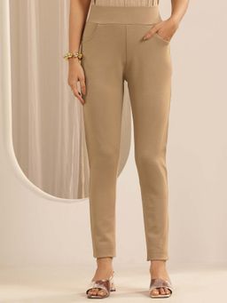Libas - Beige Solid Slim Fit Jegging with Pockets