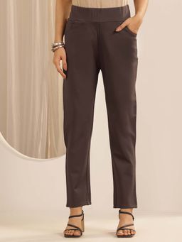 Libas - Brown Solid Slim Fit Jegging with Pockets