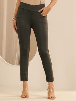 Libas - Olive Solid Slim Fit Jegging with Pockets