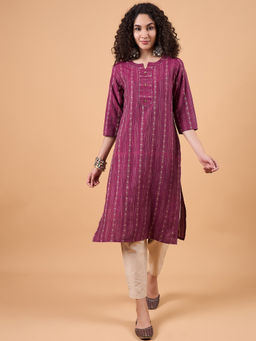 Gahan - Cotton Woven Embellished Wine Kurta with Pant (Set of 2)