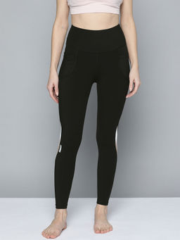 Fitkin - Women's Black & Brown Colorblock Yoga Tights