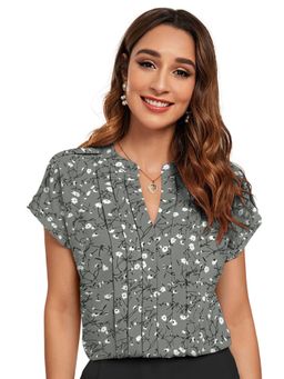Odette - Women Grey Cotton Blend Floral Printed Top