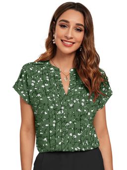 Odette - Women Green Cotton Blend Floral Printed Top