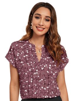 Odette - Women Mauve Cotton Blend Floral Printed Top