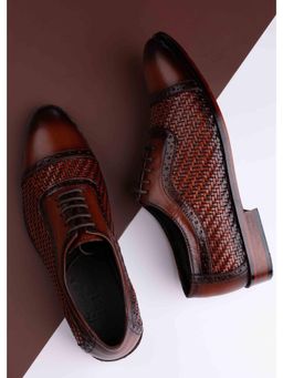 La Botte - Men Brown Basket Weave Textured Oxfords