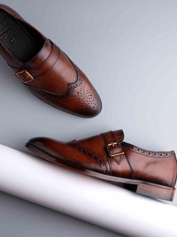 La Botte - Men Brown Perforated Formal Monk Straps