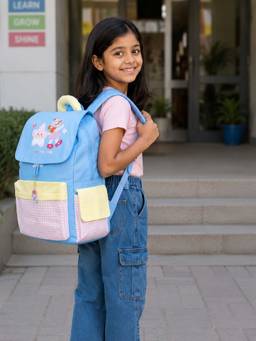 Little Surprise Box - Blue Gingham Girl Star Backpack with Keychain for Kids & Teens (7-12 Years)