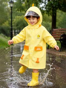 Little Surprise Box - Yellow Duck 3D Paw Knee Length Raincoat