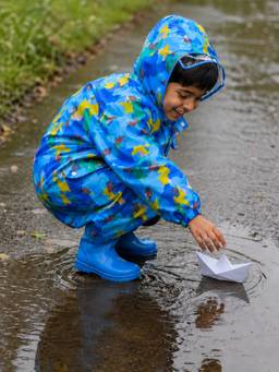 Little Surprise Box - Blue Color Pop Car Print Knee Length Raincoat
