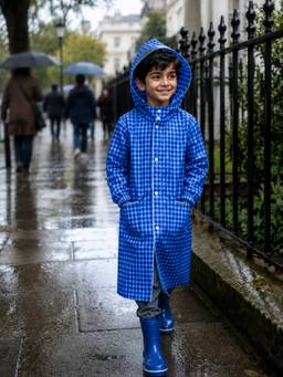 Little Surprise Box - Blue Gingham Checks Raincoat for Kids & Teens
