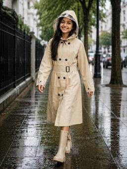 Little Surprise Box - Cream Trench Coat Raincoat for Kids & Teens