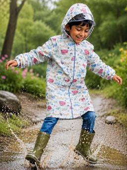 Little Surprise Box - Cream Vintage Car Print Knee Length Raincoat