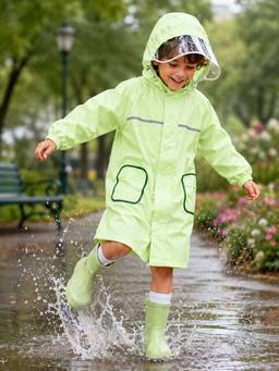 Little Surprise Box - Green Pocket Patch Long Raincoat for Kids & Teens