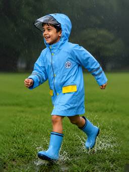 Little Surprise Box - Minimal Blue & Yellow Pocket Raincoat for Kids & Teens