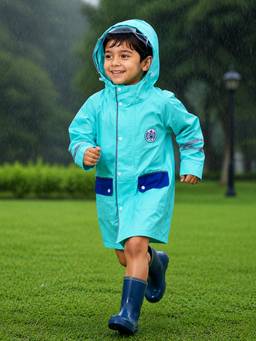 Little Surprise Box - Minimal Mint & Blue Pocket Raincoat for Kids & Teens (4-5 Years)