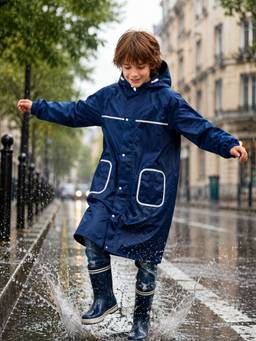 Little Surprise Box - Navy Blue Pocket Patch Long Raincoat for Kids & Teens