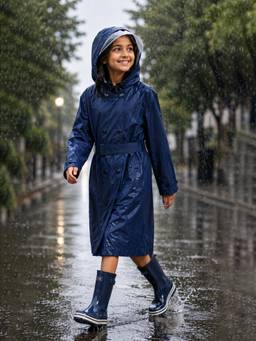 Little Surprise Box - Navy Blue Trench Coat Raincoat for Kids & Teens