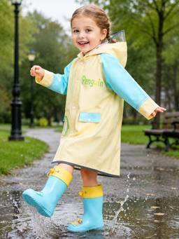 Little Surprise Box - Penguin Pocket Knee Length Raincoat