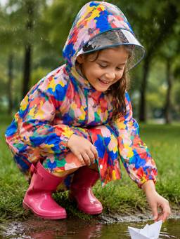 Little Surprise Box - Pink Color Pop Car Print Knee Length Raincoat