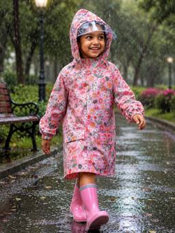 Little Surprise Box - Pink Floral Garden Print Raincoat for Kids & Teens