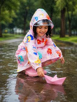 Little Surprise Box - Pink Sunshine Doodle Knee Length Raincoat