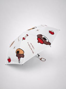 Little Surprise Box - White Puppy & Apple Auto Open & Close Rain & Sun Umbrella (16 Years And Above)