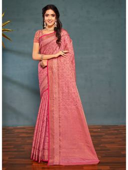 Sangam Prints - Pink Woven Work Traditional Saree with Unstitched Blouse