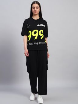 Griffel - Women Oversized Crew Neck Black T-Shirt