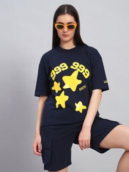 Griffel - Women Oversized Crew Neck Navy Blue T-Shirt