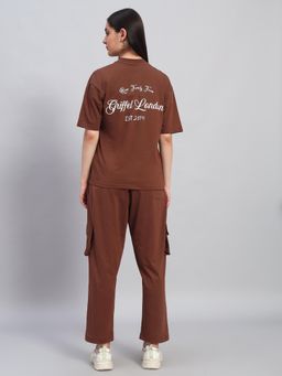 Griffel - Women Oversized Crew Neck Brown T-Shirt
