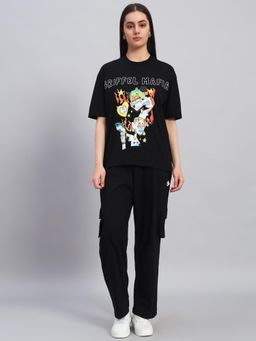 Griffel - Women Oversized Crew Neck Black T-Shirt