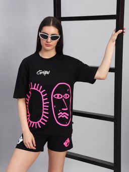 Griffel - Women Oversized Crew Neck Black T-Shirt