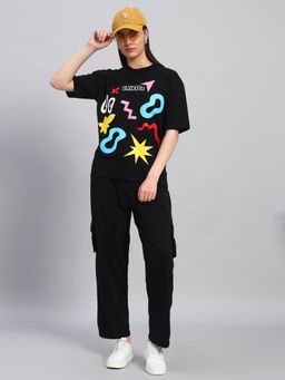 Griffel - Women Oversized Crew Neck Black T-Shirt