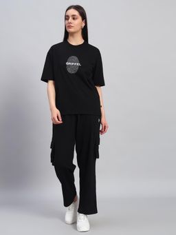 Griffel - Women Oversized Crew Neck Black T-Shirt