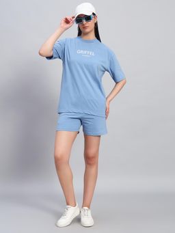 Griffel - Women Oversized Crew Neck Blue T-Shirt
