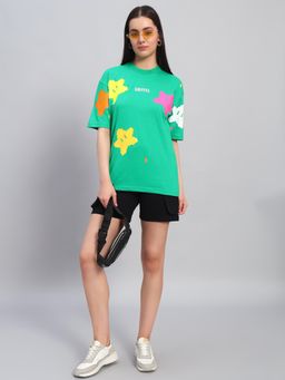 Griffel - Women Oversized Crew Neck Green T-Shirt