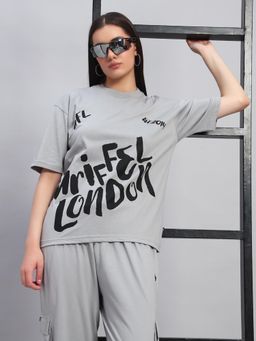 Griffel - Women Oversized Crew Neck Grey T-Shirt