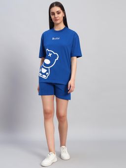 Griffel - Women Oversized Crew Neck Blue T-Shirt
