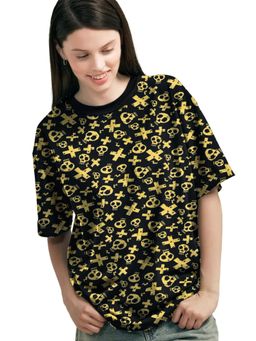 LEOTUDE - Women Skull All-Over Print Black Oversized T-Shirt