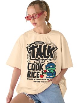 LEOTUDE - Women Talk Beige Oversized T-Shirt