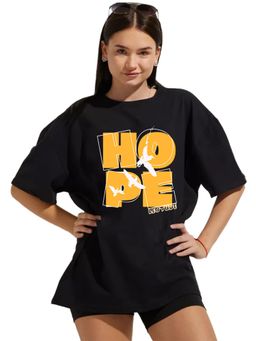 LEOTUDE - Women Hope Black Oversized T-Shirt