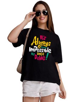 LEOTUDE - Women Impossible Black Oversized T-Shirt