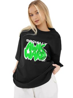 LEOTUDE - Women Social Black Oversized T-Shirt